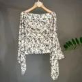 Black and white floral print summer sun protection pullover shawl, lightweight stylish scarf. - Rose