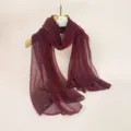 Women solid color pleated sheer scarf long lightweight shawl for all seasons burgundy style - 70x180cm / Fuschia