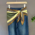 Versatile paisley print decorative square scarf tied on jeans, stylish accessory for spring. - 21#