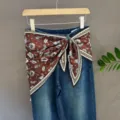 Stylish brown floral square scarf multi-use silk hair scarf neck wrap for daily wear - 14#