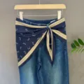 Stylish denim jeans set with a multi-purpose decorative square scarf tied at the waist for women. - 27#