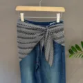 Denim jeans with black and white printed scarf tied at waist, stylish multi-use fashion. - 5#