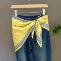 Silk scarf fashion yellow blue striped square scarf stylish multi-purpose neck hair band - 28#