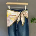 Chic floral print silk square scarf, elegant retro design, versatile fashion accessory for women. - 9#
