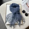 Blue textured organza fringe scarf detail, lightweight spring summer fashion accessory. - 180cm / Dark Blue