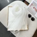 White sheer mesh fringe scarf chic summer lightweight shawl for women elegant travel beach wrap - Moonlight White