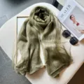 Olive green lightweight wool silk blend scarf, stylish oversized shawl for women daily wear. - Green