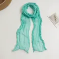 Women turquoise crinkled long scarf candy color pleated ribbon fashion neck wrap soft. - Emerald Green