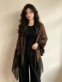 American retro leopard print scarf women's summer lightweight shawl elegant fashion neckerchief - Black