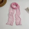Pink pleated long scarf variant, elegant candy color crinkle silk scarf for women daily matching. - Pink