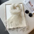 Lightweight sheer organza fringe scarf, elegant solid color wrap for spring and summer. - 180cm / Off White