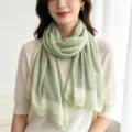 Women's light green printed scarf, elegant geometric pattern long shawl for daily wear. - Green