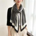 Chic black and white printed scarf for women, stylish long shawl and lightweight neck wrap. - Black