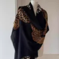 Women Vintage Leopard Print Shawl Black Gold Luxury Scarf Elegant Fashion Chic Wrap - Black