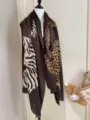 American retro leopard print shawl scarf for women, elegant old money style fashion item. - Khaki
