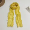 Women solid yellow crinkled scarf lightweight candy color long ribbon neck wrap accessory - Yellow