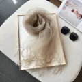 Women French sheer mesh tassel scarf summer lightweight shawl elegant travel photo neckerchief - Camel