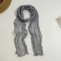 Women long crinkled scarf grey ribbon fashion pleated neck wrap casual accessory variant - Gray
