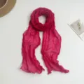 Women's long crinkled scarf, magenta candy color pleated neck wrap, lightweight daily fashion accessory. - Rose Red