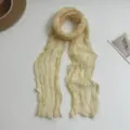 Women solid color pleated long scarf lightweight crinkle casual neck wrap fashion accessory - Beige