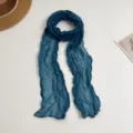 Dark blue crinkled long scarf for women, lightweight solid color fashion neck wrap accessory. - Dark Green