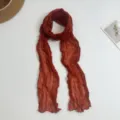 Women red brown crinkled scarf long pleated fashion neck wrap chic elegant daily wear accessory - Brown Red