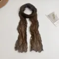 Womens solid color pleated crinkled scarf, lightweight ribbon neck scarf for elegant daily wear. - Coffee