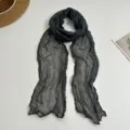 Women's dark grey pleated long scarf, lightweight crinkle design, elegant plain fashion neckwear. - Dark Gray