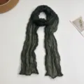 Dark green crinkled long scarf for women, lightweight pleated ribbon neck scarf everyday wear. - Army Green