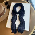 Navy blue crinkled long scarf for women, elegant pleated design for daily wear and styling. - Navy Blue