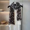 Vintage leopard print pleated thin neck scarf for women, elegant autumn sun protection wrap shawl. - Gradient Coffee