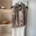 Vintage leopard print pleated thin neck scarf for women, elegant early autumn neckerchief. - Amber
