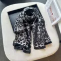 New European and American leopard print cotton linen shawl versatile sunscreen scarf - Black Grey Leopard Print