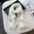 Lightweight white bow scarf spring autumn gentle breathable sun protection shawl detail - Beige