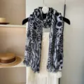Vintage black grey leopard print lightweight fashion scarf, breathable women wrap neckerchief. - Gray