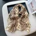 Leopard print silk scarf detail, lightweight fabric with elegant texture, stylish travel accessory. - 160x50cm / Khaki Leopard
