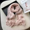 Chic pink bow silk scarf for women, lightweight breathable sheer shawl for spring summer. - Dusky Pink