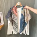 Retro patchwork square scarf, 110x110cm silk cotton thin summer shawl for women fashion. - Style 66