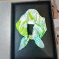 Mulberry silk small square scarf, green and white floral print, 53x53cm stylish neckerchief. - RT#2