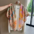 Retro Newspaper Print Silk Square Scarf, Fashion Summer Lightweight Sunscreen Shawl - Style 76
