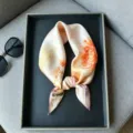 Silk square scarf with vibrant floral print, elegant women neckerchief for summer sun protection. - RT#23