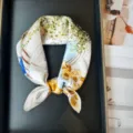 Silk square scarf for women, elegant artistic print neckerchief, soft lightweight summer fashion accessory. - RT#35