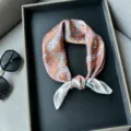 Silk square scarf for women, elegant paisley print neckerchief, stylish vintage accessory. - RT#22