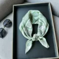 Green silk small square scarf for women, elegant neckerchief for summer sun protection and daily wear. - RT#26