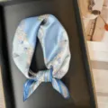 Silk square scarf for women, elegant floral and paisley print neck scarf for summer sun protection. - RT#40