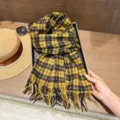 Inverno giallo nero quadri lana scialle foulard, comodo frange lungo collo caldo. - Colore 8