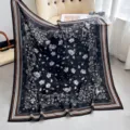 Damen 90cm Blumenmuster quadratischer Schal elegante vintage schwarze stilvolle Schultertuch - Farbe 17