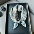 Mulberry silk small square scarf for women, elegant floral neckerchief and stylish hair accessory. - RT#19