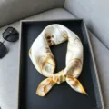 Luxury silk scarf for women, elegant 53x53cm square neckerchief with botanical print. - RT#28