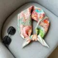 Chic tropical print mulberry silk square scarf, elegant 53cm fashion neck scarf for women. - RT#9